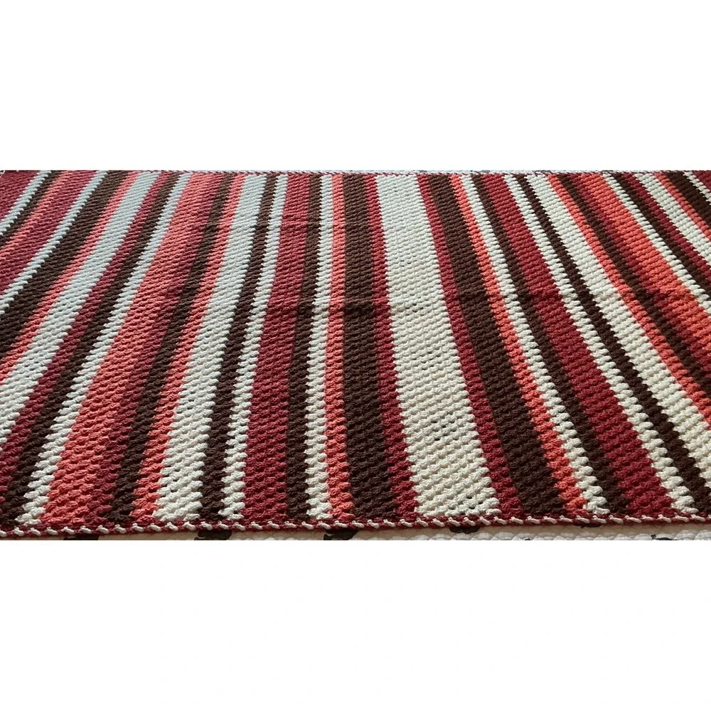 Vintage Handmade Crochet Afghan Blanket Retro Striped Lap Throw 59x38 Mid Centur